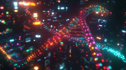 Poster - dynamic dna visualization digital realm 3d animation futuristic environment close-up view genetic ex