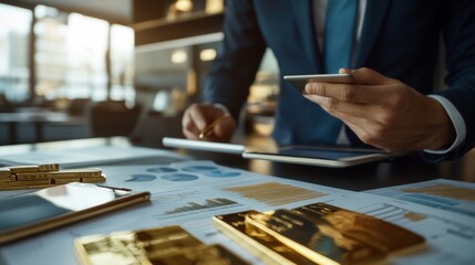 Poster - Financial planning meeting modern office business activity urban environment close-up view professional insight
