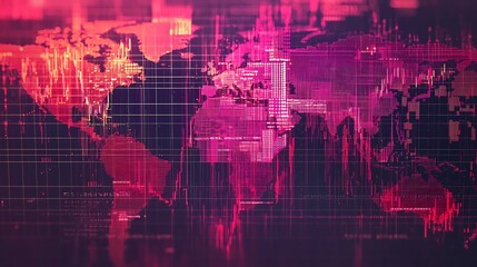 Poster - detailed global market statistics and financial data overlaid on a futuristic digital grid backgroun