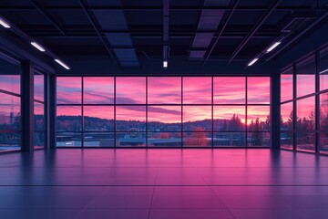 Wall Mural - Pink Sunset Cityscape View from Modern Office