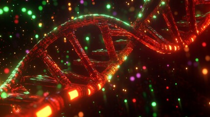 Poster - exploring dna structures through colorful particles virtual space digital art abstract concept scien