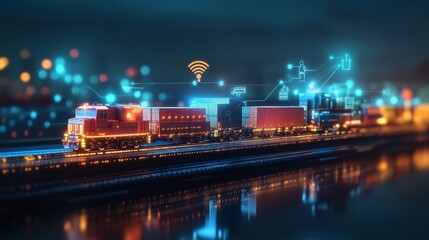 Poster - Digital transformation in freight transport urban rail network infographic high-tech environment aerial view innovation insights