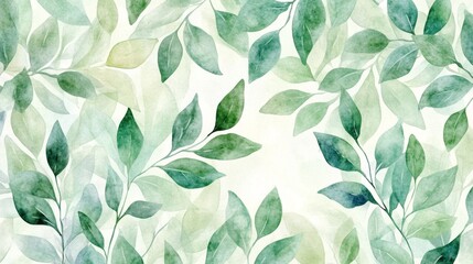 Poster - Botanical artwork featuring lush green leaves nature scene digital illustration serene environment close-up viewpoint