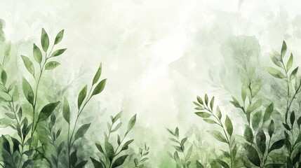 Poster - Lush greenery natural landscape watercolor art tranquil environment abstract viewpoint serenity concept