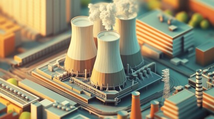 Poster - Industrial power generation urban area aerial view manufacturing environment modern infrastructure concept