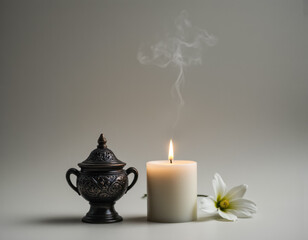 キャンドルと香炉のあるリラクゼーションと祈りのイメージ画像 フラワー 供花 セレモニー 
 Image of relaxation and prayer with candles and incense burner Flowers Offerings Ceremony Altar