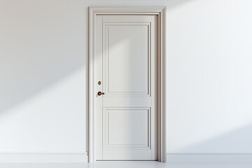 Selective focus white door isolated on white background, Minimal and luxury white door in the house, Indoor door frame.