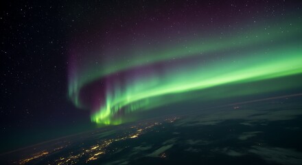 Wall Mural - a vibrant aurora borealis seen from a space station orbiting earth.