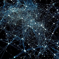 Fototapete - Digital Network Visualization Depicting Interconnected Nodes and Lines Representing Data Flow and Communication Pathways in a Dark Background