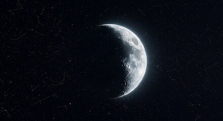 Wall Mural - a starry sky filled with constellations, with a giant crescent moon dominating the scene