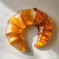 Poster - Unique Transparent Croissant Sculpture Made From Resin Placed on a Light Background to Showcase Its Intricate Details and Shine During Bright Daylight