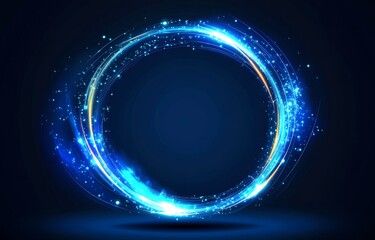 Poster - Glowing Blue Circular Light Effect With Sparkling Particles on Dark Background Creates a Captivating Visual