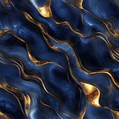 Poster - Elegant Dark Blue and Gold Abstract Background With Flowing Patterns and Textures, Perfect for Design Elements and Visual Projects