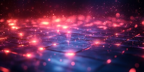 Poster - Illuminated Floor With Vibrant Particles Creating a Mystical Atmosphere in a Dimly Lit Environment at Night