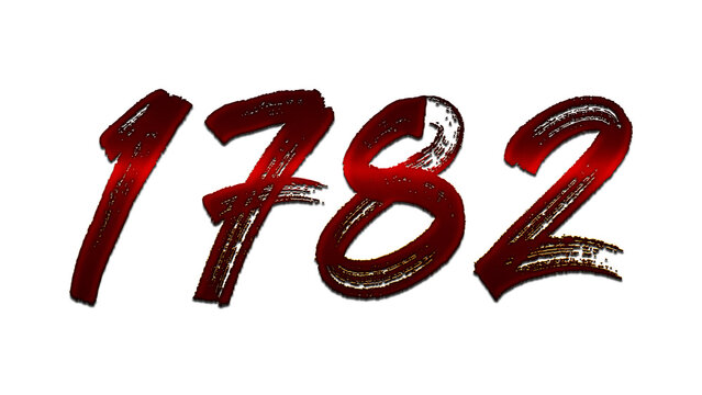 3D blood red number design of 1782 on white background.	