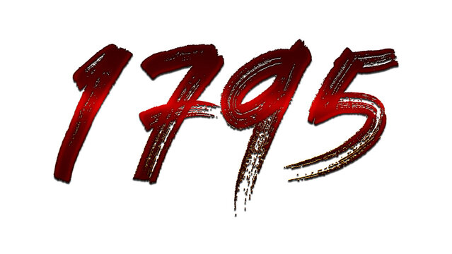 3D blood red number design of 1795 on white background.	
