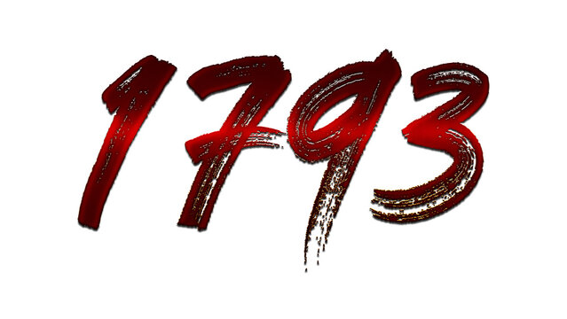 3D blood red number design of 1793 on white background.	