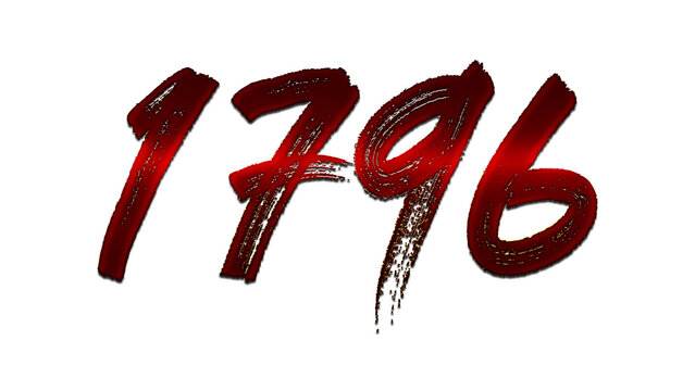 3D blood red number design of 1796 on white background.	