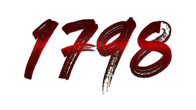 3D blood red number design of 1798 on white background.	
