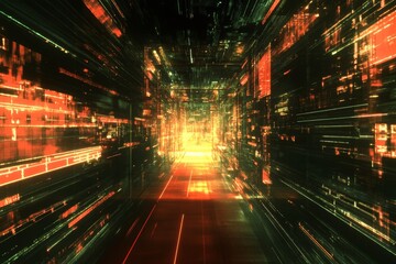 Aufkleber - Vibrant Digital Tunnel Showcasing Dynamic Light Patterns and Colors in a Futuristic Environment