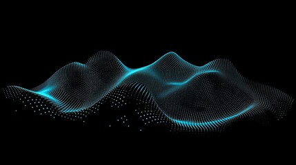 Poster - Digital Representation of Flowing Waves With Glowing Blue Dots Against a Black Background, Symbolizing Modern Technology and Data Visualization