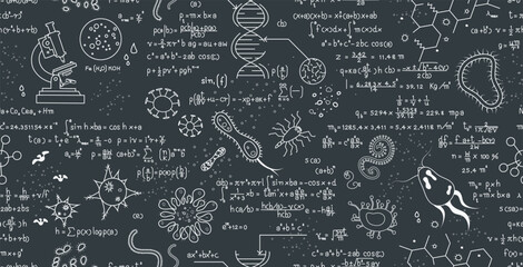 Wall Mural - viruses and bacteria written on a seamless blackboard.