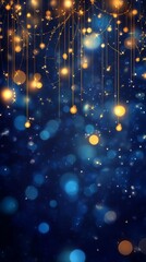 Poster - Festive Golden and Blue Light Patterns Create a Magical Atmosphere in a Nighttime Celebration With Shimmering Decorations and Sparkling Effects