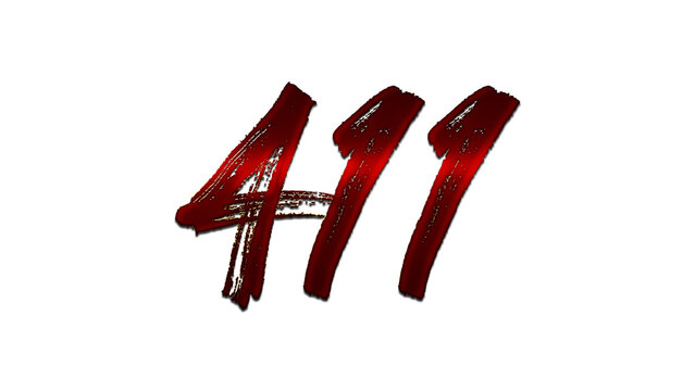 3D blood red number design of 411 on white background.	