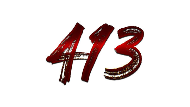 3D blood red number design of 413 on white background.	
