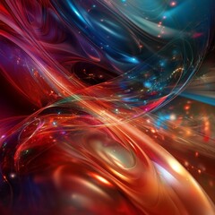 Poster - Vibrant Abstract Design Showcasing Swirling Colors of Blue, Red, and Orange With Luminous Highlights and Dynamic Flow