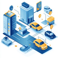 Poster - Conceptual Illustration of Modern City Infrastructure Showcasing Smart Traffic and Vehicle Management Systems