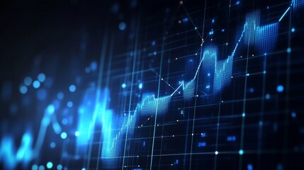 Poster - Dynamic Financial Market Data Visualization Showing a Rising Trend With Blue and White Graph Lines Across a Dark Background