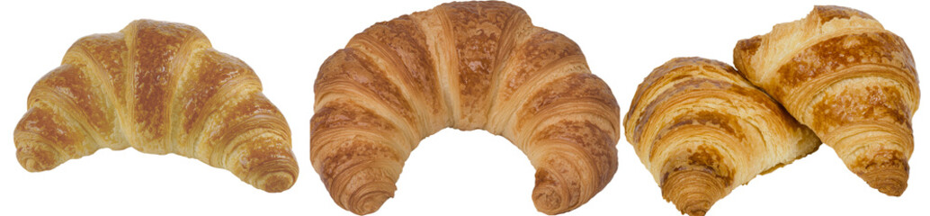 Poster - A single, golden-brown croissant, with a flaky texture and layered appearance, isolated on a transparent background, appears freshly baked and buttery, PNG format, ideal for graphic design.