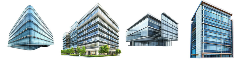 Poster - A state-of-the-art office building with a glass exterior, shown on a transparent base.