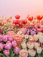 Aufkleber - Vibrant bouquets of roses tulips and daisies in a colorful floral arrangement for spring celebrations. Generative AI