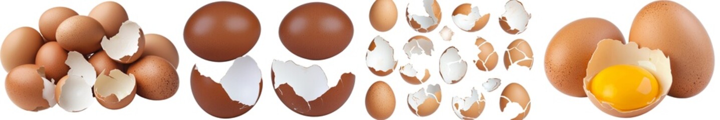 Aufkleber - An isolated brown eggshell, shattered and alone, on an alpha background.