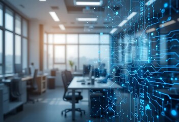 Poster - Digital Network Overlay in Modern Office Space