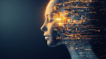 Poster - Exploring the Intersection of Technology and Humanity Through a Digital Representation of a Futuristic Human Form With Glowing Patterns