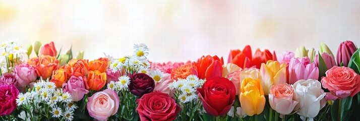 Aufkleber - Colorful bouquets of roses tulips and daisies arranged beautifully for an elegant display in springtime. Generative AI