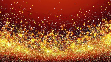 Poster - Vibrant Golden Glitter and Sparkle Texture Background for Celebratory Events and Festive Themes with Red Gradient Backdrop