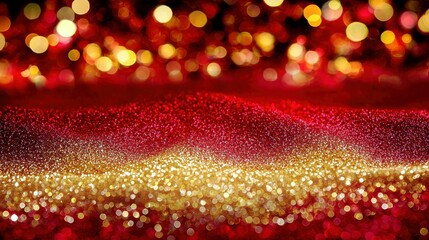 Poster - Sparkling Red and Gold Glitter Background with Bokeh Effect for Festive Celebrations and Holiday Themes in High Resolution