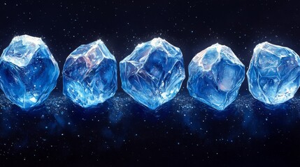 Aufkleber - A row of luminous ice crystals, shimmering with an ethereal glow, creates a mesmerizing and otherworldly scene against a dark backdrop.