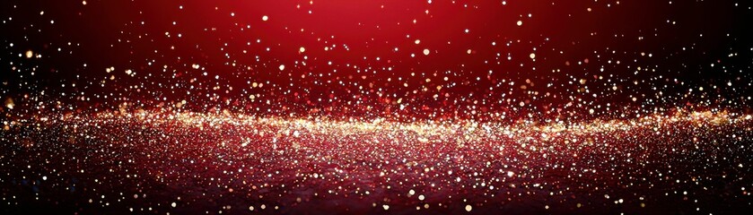 Poster - Captivating Red Background with Shimmering Gold Glitter Particles for Festive Magic and Celebration Themes in Stunning High-Quality Visuals
