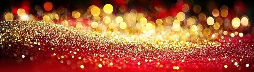 Poster - Glittering Abstract Background with Bokeh Effect in Red and Gold Tones for Festive and Celebratory Themes in Design Projects