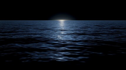 Poster - Serene Midnight Ocean View With Shimmering Water Reflecting Moonlight on Still Waves