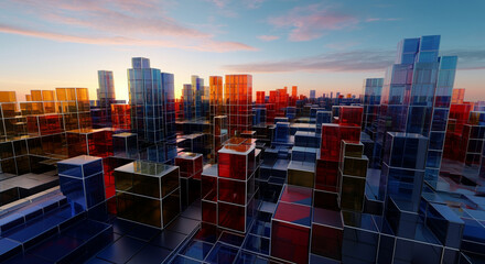 Poster - Abstract 3D structures in vibrant colors with graphic elements and geometric shapes