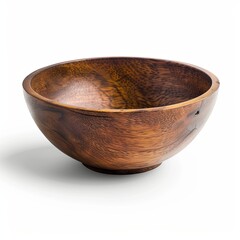 Wall Mural - A beautifully crafted wooden bowl with a smooth finish and rich grain patterns. isolated on white background