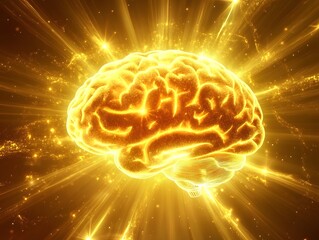 Aufkleber - Glowing Brain Surrounded by Radiant Light, Illustrating Concepts of Intelligence, Creativity, and Enlightenment in a Stunning Visual Representation of Thought
