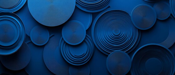 Poster - Circular Patterns in Varying Depths Create a Textured Blue Backdrop Suitable for Artistic Design or Modern Decor