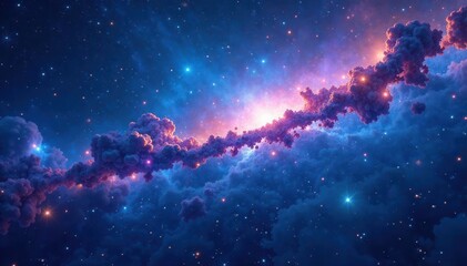 Wall Mural - Celestial panorama, vibrant blue nebula, cosmic flares, vibrant, nebula